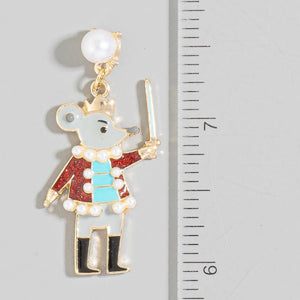 Pearl Stud Glitter Resin Nutcracker Christmas Holiday Dangle