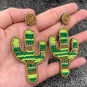 Western Style Cactus Seed Beads Dangle Earrings