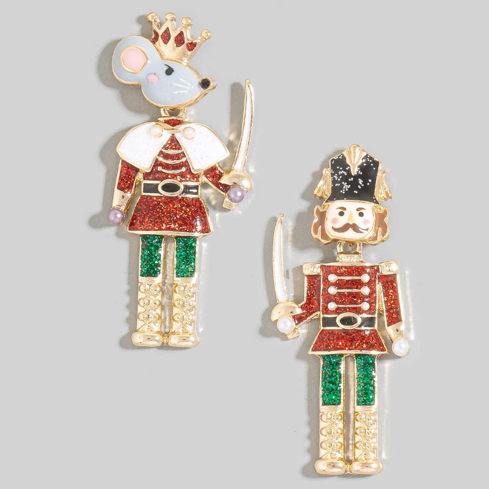 Glitter Resin Nutcracker Christmas Holiday Dangle Earrings