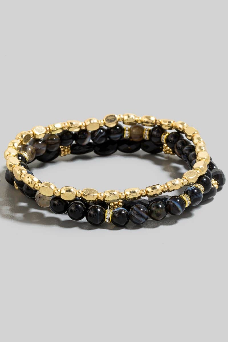 Stone And Metallic Beaded Bracelet Set