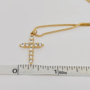 Stainless Steel Inlaid Zircon Cross Pendant Necklace