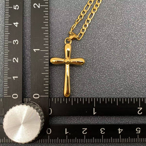 18K Gold Plated SS Glossy Cross Charm Necklace