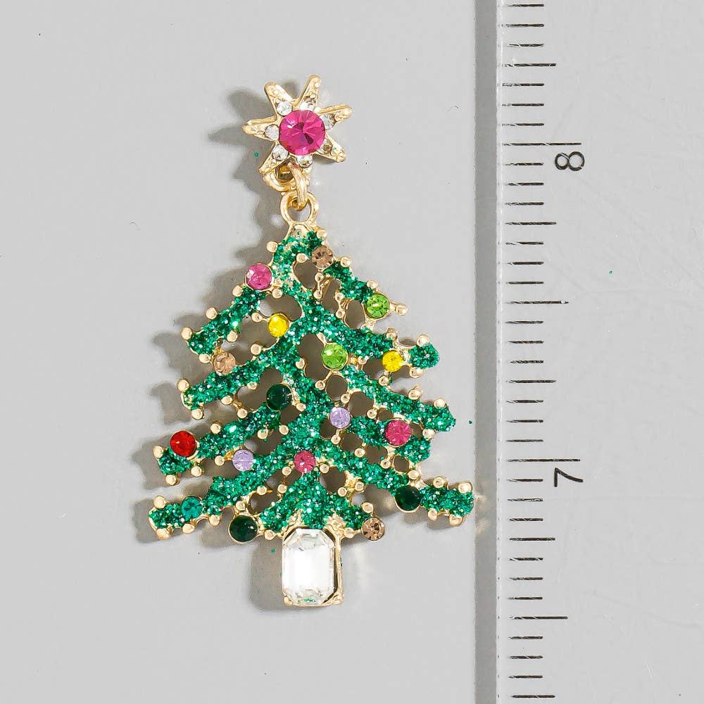 Studded Christmas Tree Holiday Dangle Earrings