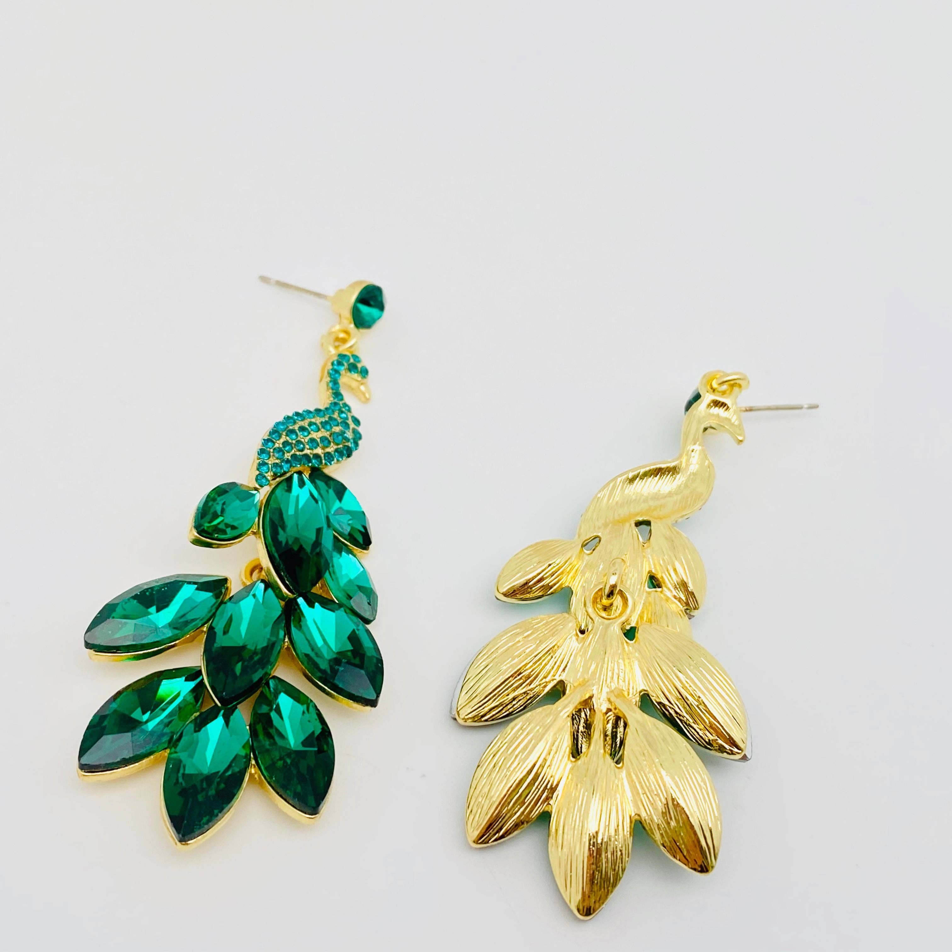 Green Peacock Flaunting Tail Earrings