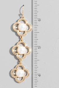 Pearl Stud Triple Clover Dangle Chain Earrings
