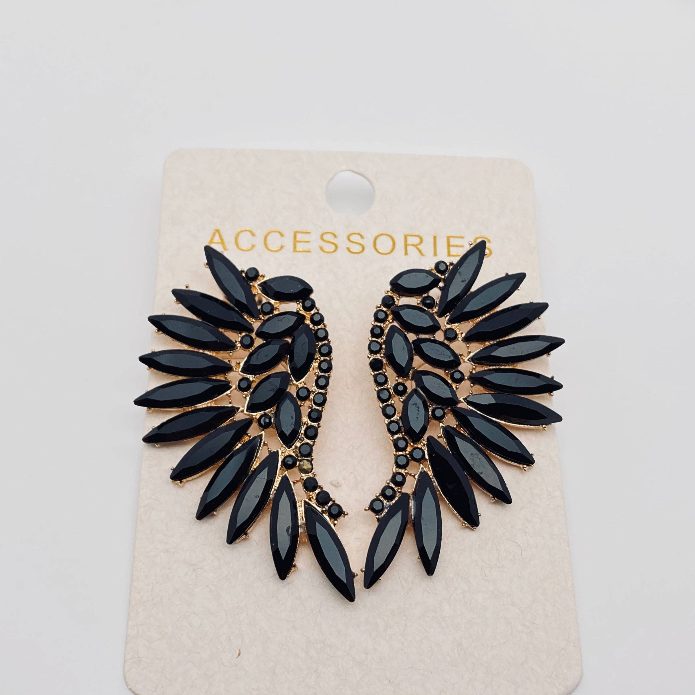 MULTIPLE COLORS: Colored Rhinestone Wing-shaped Earrings
