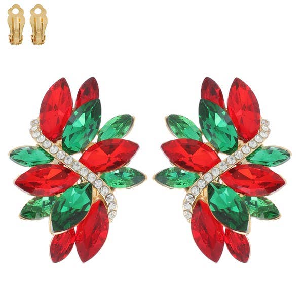MARQUISE CRYSTAL CLUSTER XMAS CLIP ON EARRINGS