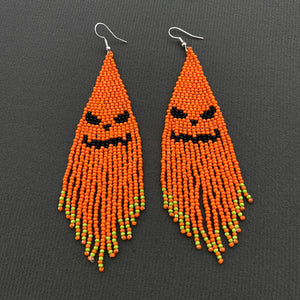 Halloween Pumpkin Devil Seed Beads Fringe Earrings