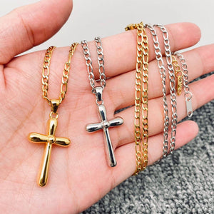 18K Gold Plated SS Glossy Cross Charm Necklace