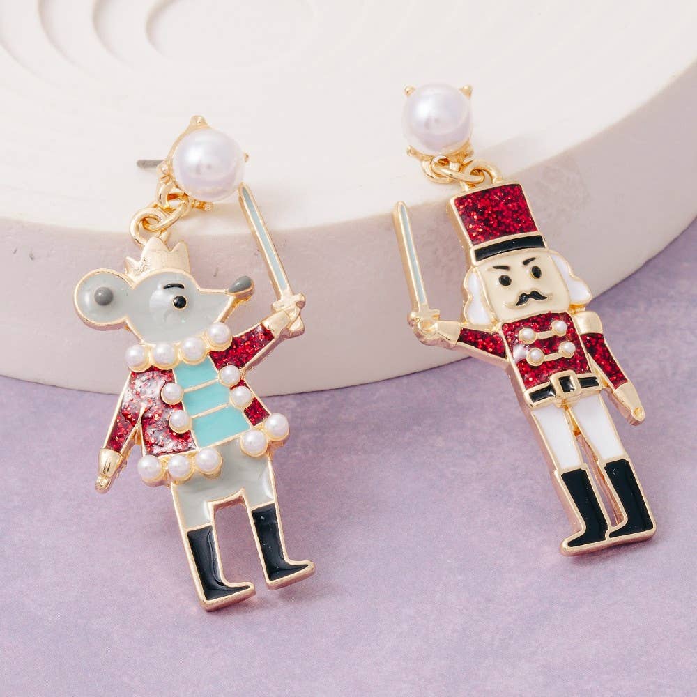 Pearl Stud Glitter Resin Nutcracker Christmas Holiday Dangle