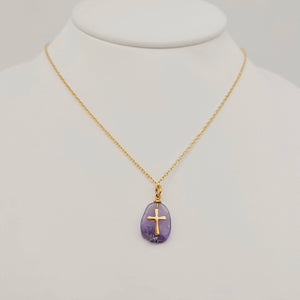 Natural Stone Stainless Steel Cross Pendant Necklace