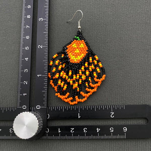 Halloween Pumpkin Seed Beads Fringe Earrings