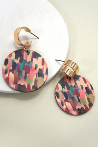 PAINT DOBS WOOD CIRCLE DROP HOOP EARRINGS
