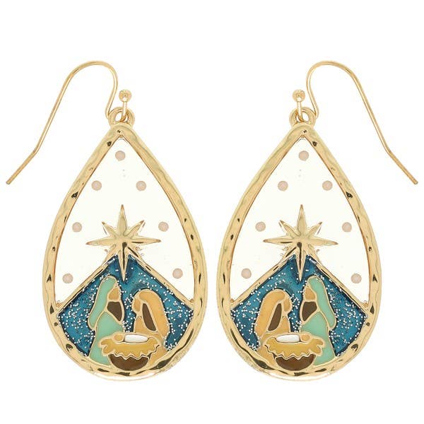 CHRISTMAS NATIVITY THEME TEARDROP DANGLE EARRINGS