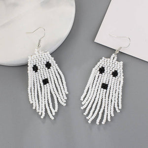 Ghost Seed Bead Tassel Earrings