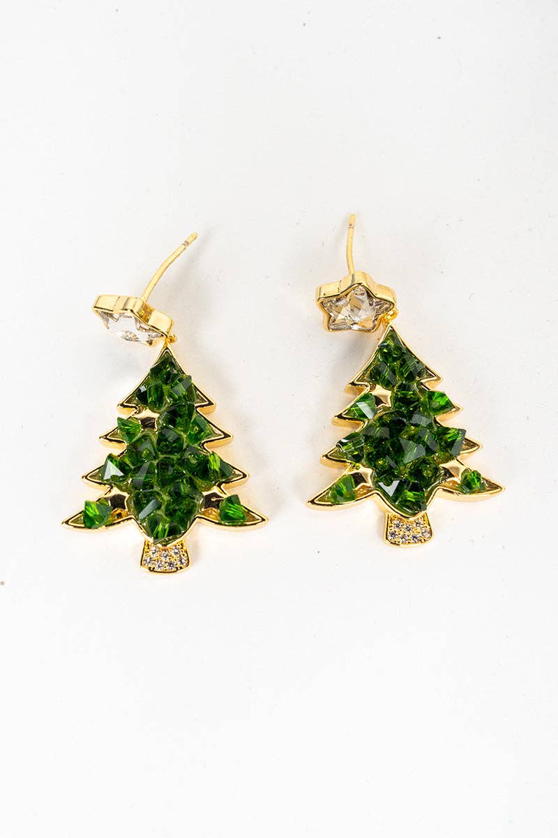 Merry & Bright Green Crystal Tree Earrings