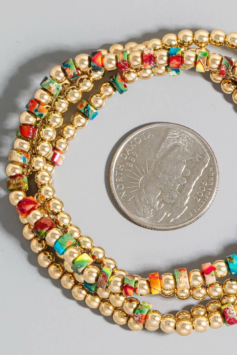 4Pc Metallic And Stone Beaded Bracelet Set