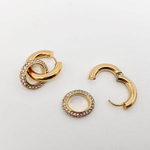 18K Gold Plated Inlaid Cubic Zirconia Circular Huggie
