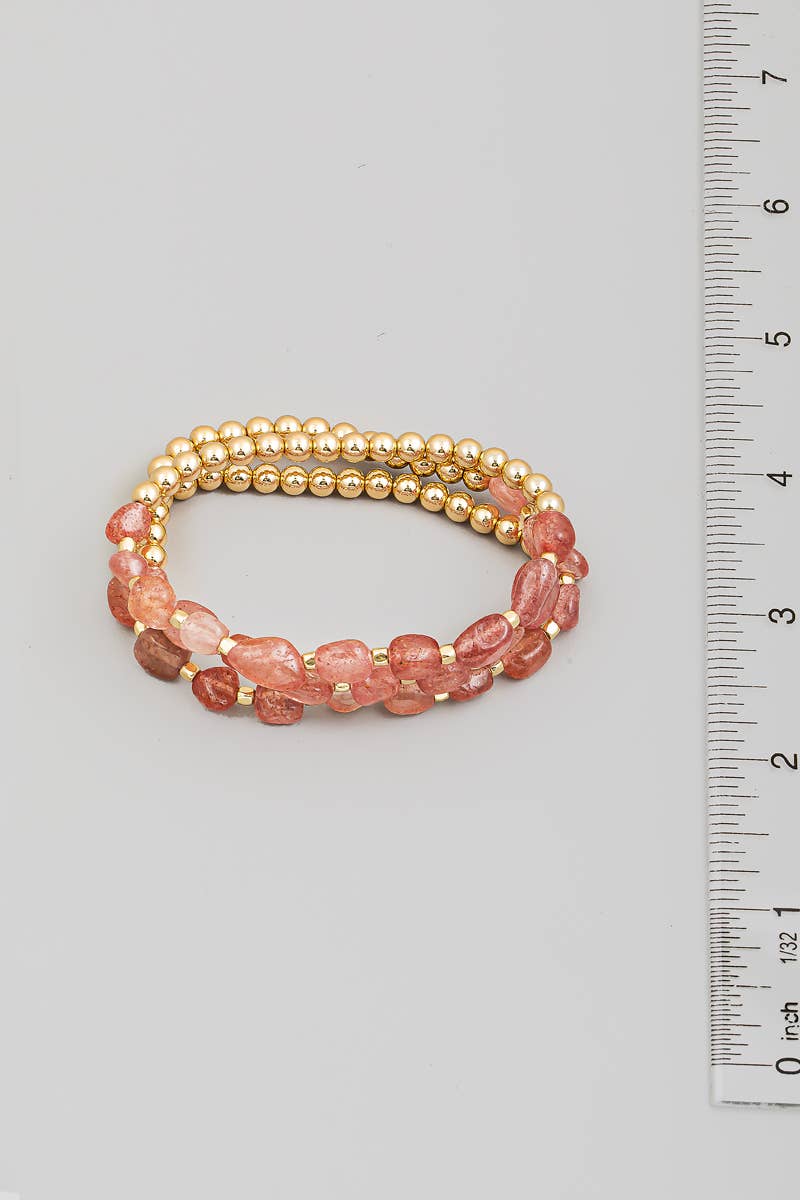Stone And Metallic Beaded Bracelet Set