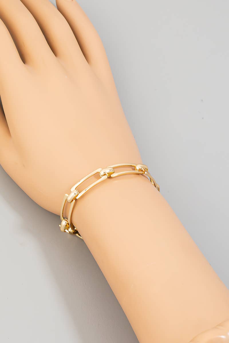 Stainless Steel Metallic Rectangle Chain Link Bracelet
