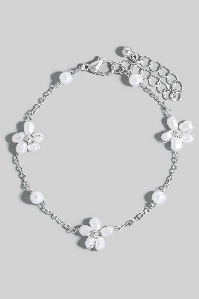 Pearl Beaded Flower Chain Bracelet