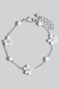 Pearl Beaded Flower Chain Bracelet