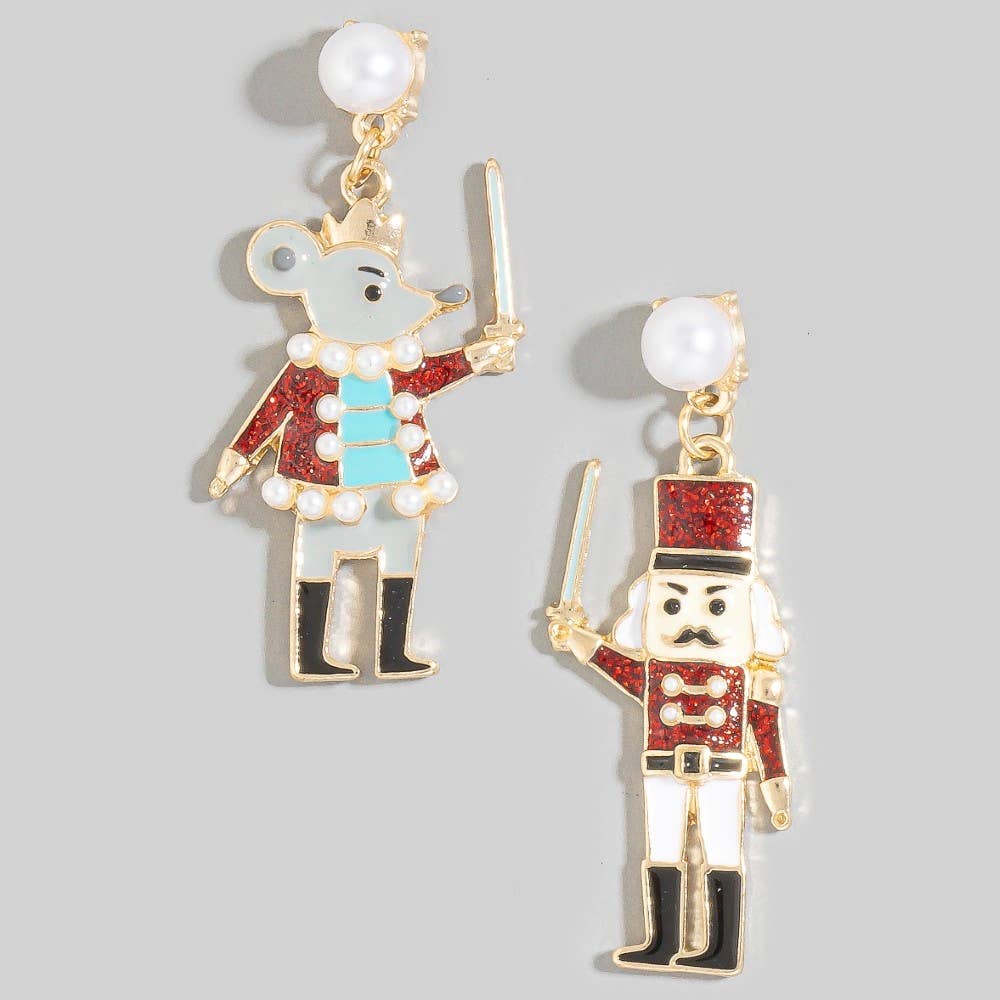Pearl Stud Glitter Resin Nutcracker Christmas Holiday Dangle