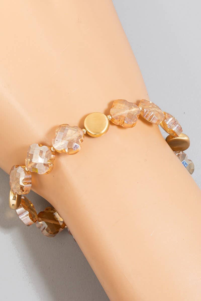 Faceted Glass Clover And Brushed Steel Beads Bracelet