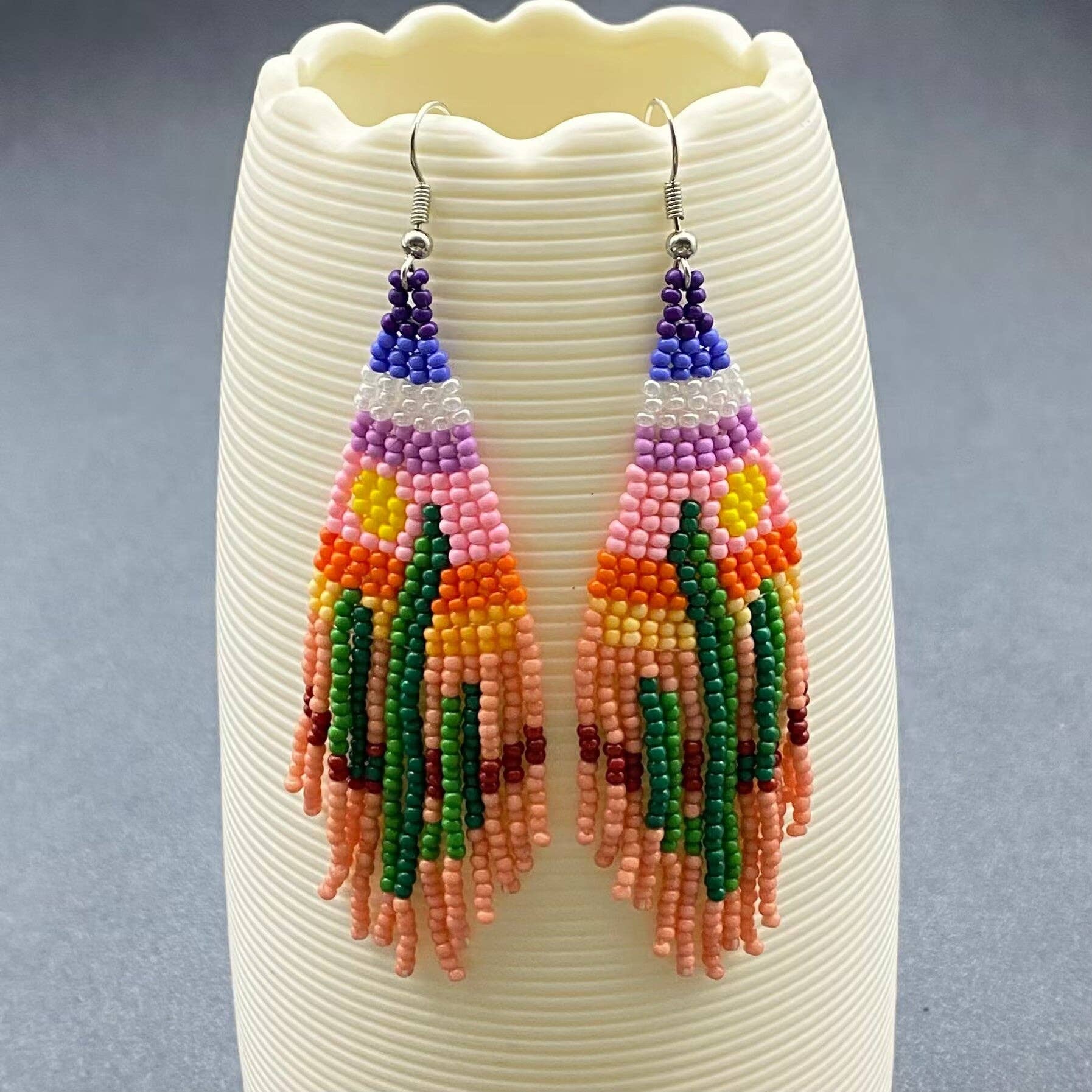 Hand-woven Cactus Seed Beads Fringe Earrings