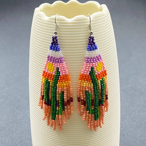 Hand-woven Cactus Seed Beads Fringe Earrings