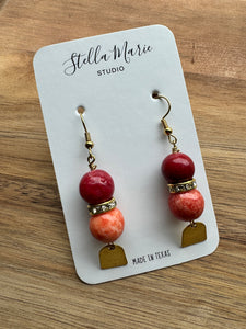 Coral Beaded Dangle Earrings