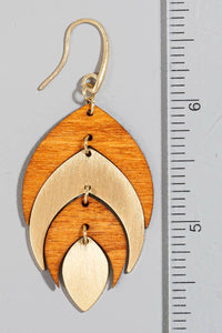 Wood And Metallic Leaf Dangle Hook Earrings