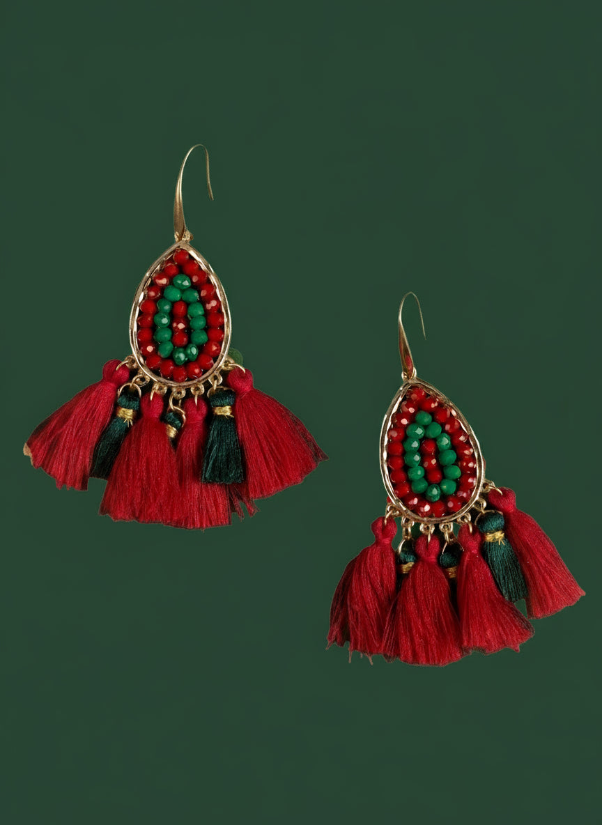 Jingle All The Way Tassel Earrings with Leopard Teardrops