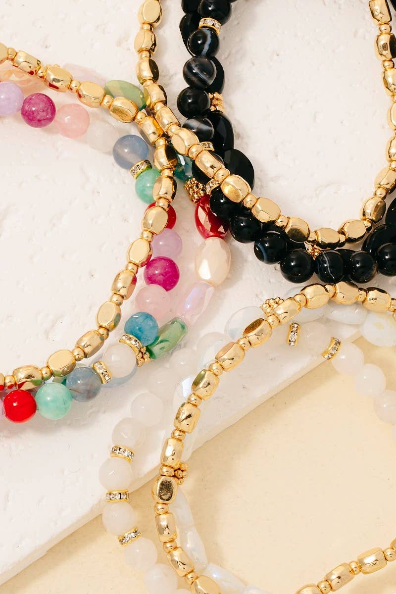 Stone And Metallic Beaded Bracelet Set