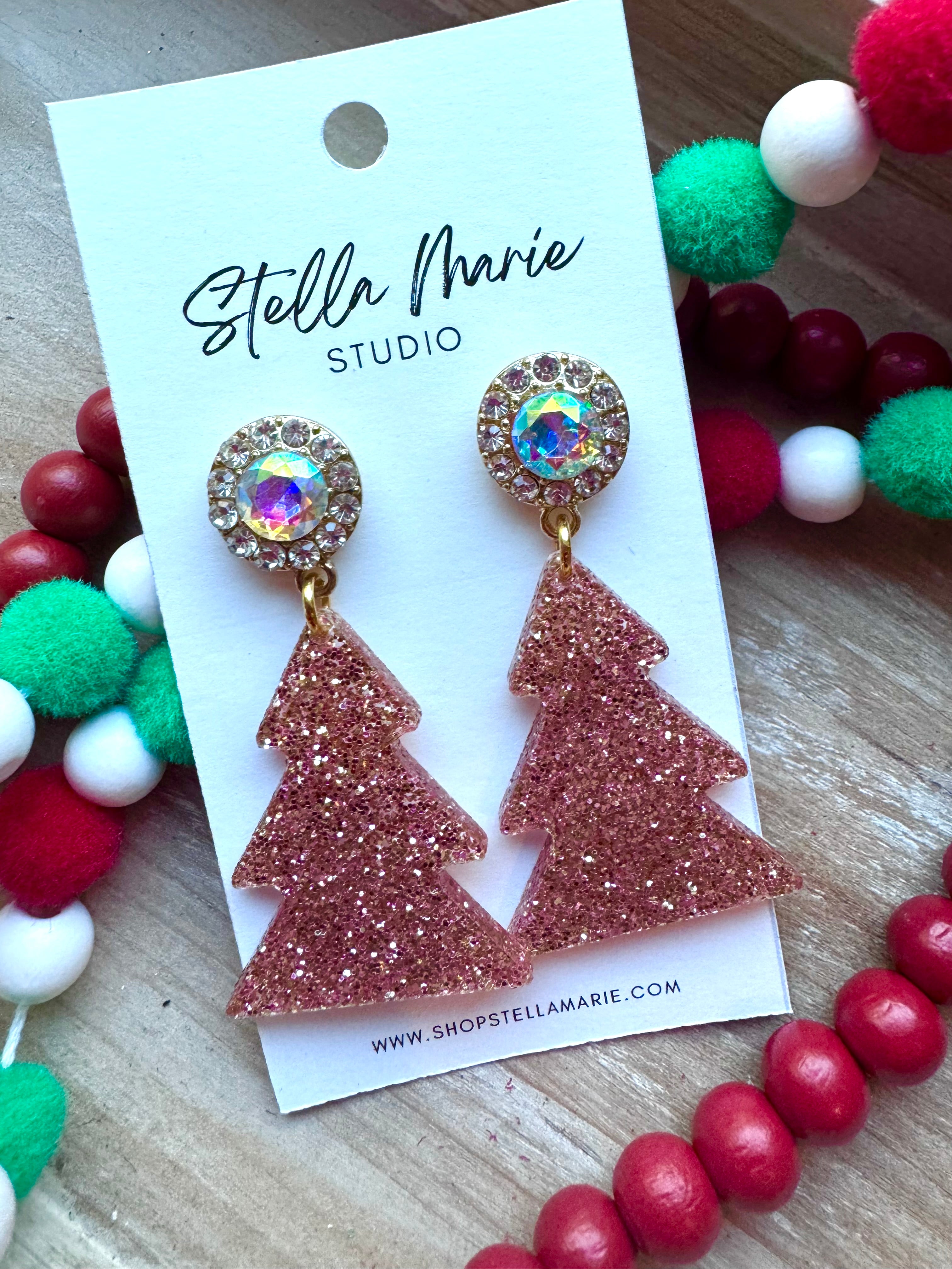 Rose Gold Sparkle Christmas Tree Earrings