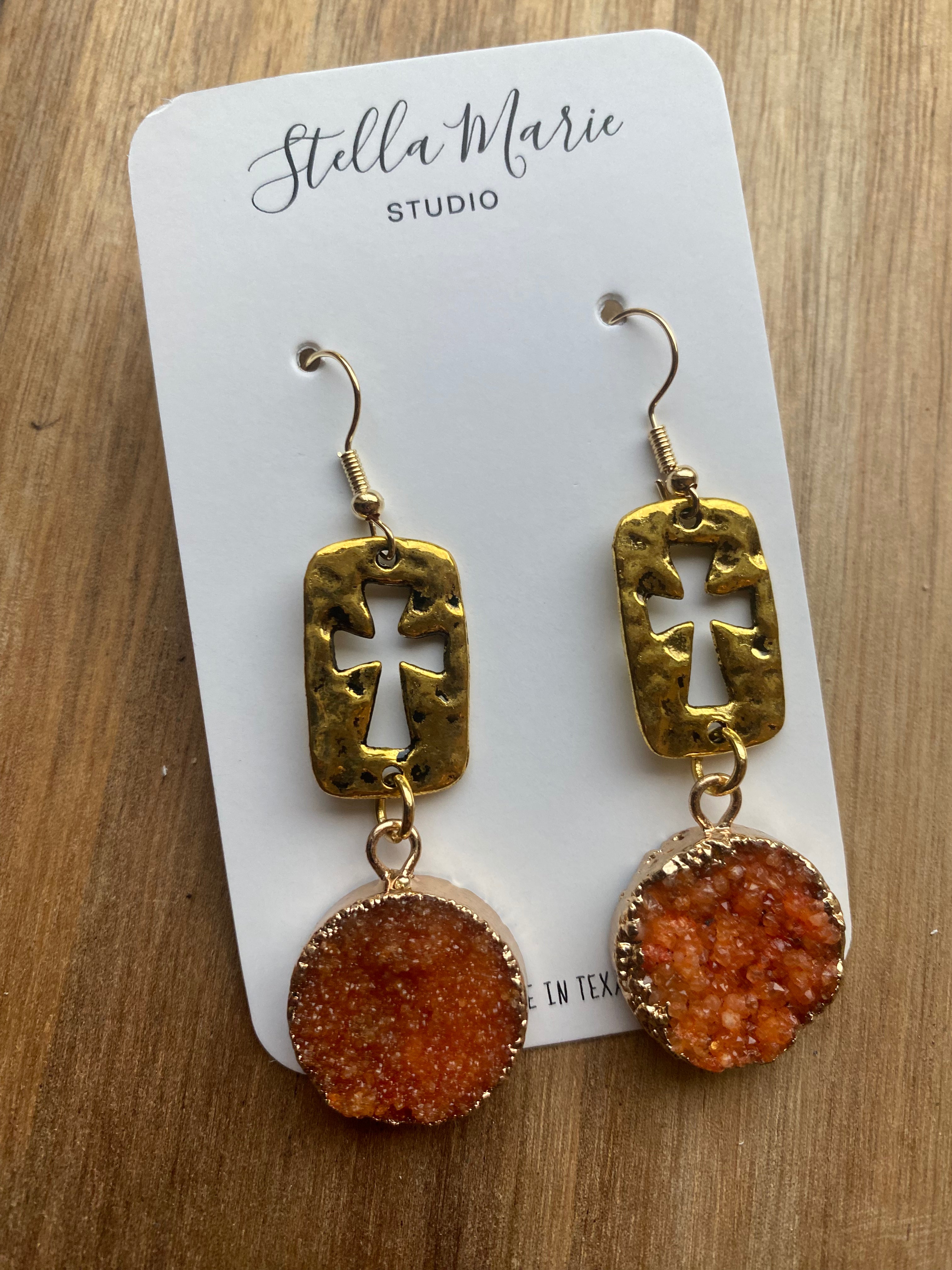 Druzy with Cross Connector Earrings