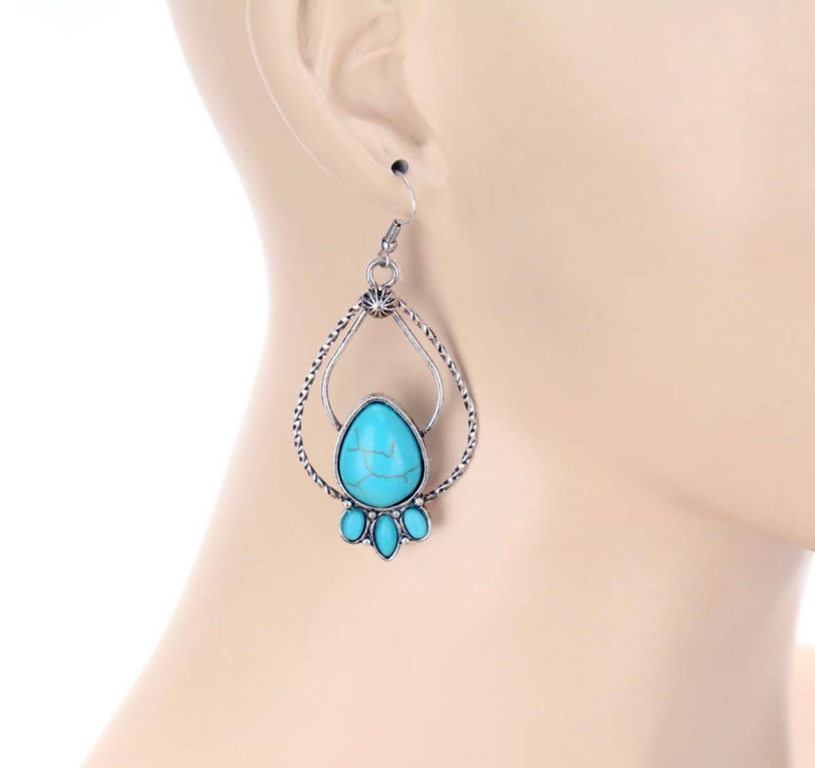 Western Teardrop Stone Dangle Earrings - Turquoise
