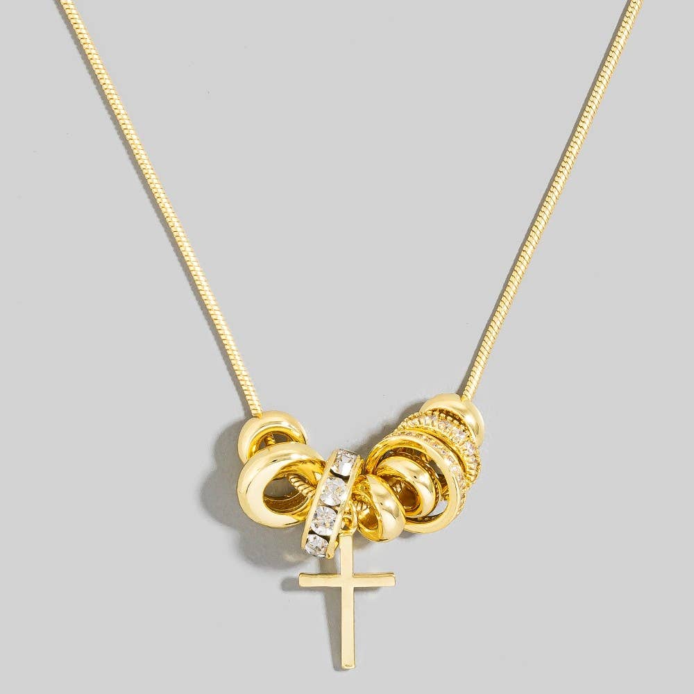 Gold Dipped Cz Multi Ring Charms Chain Necklace