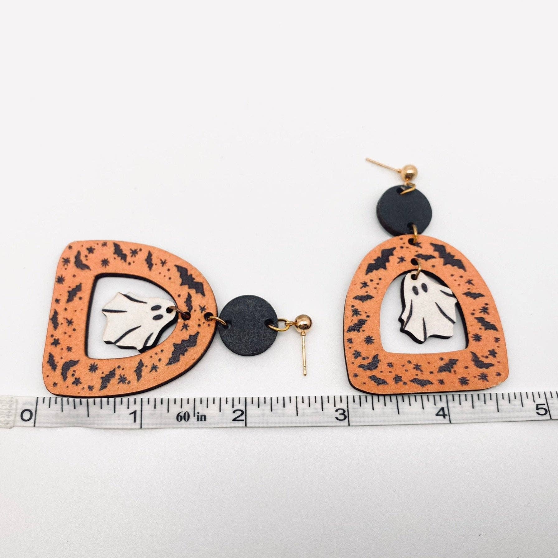 Halloween Double Sided Ghost Wooden Post Earrings