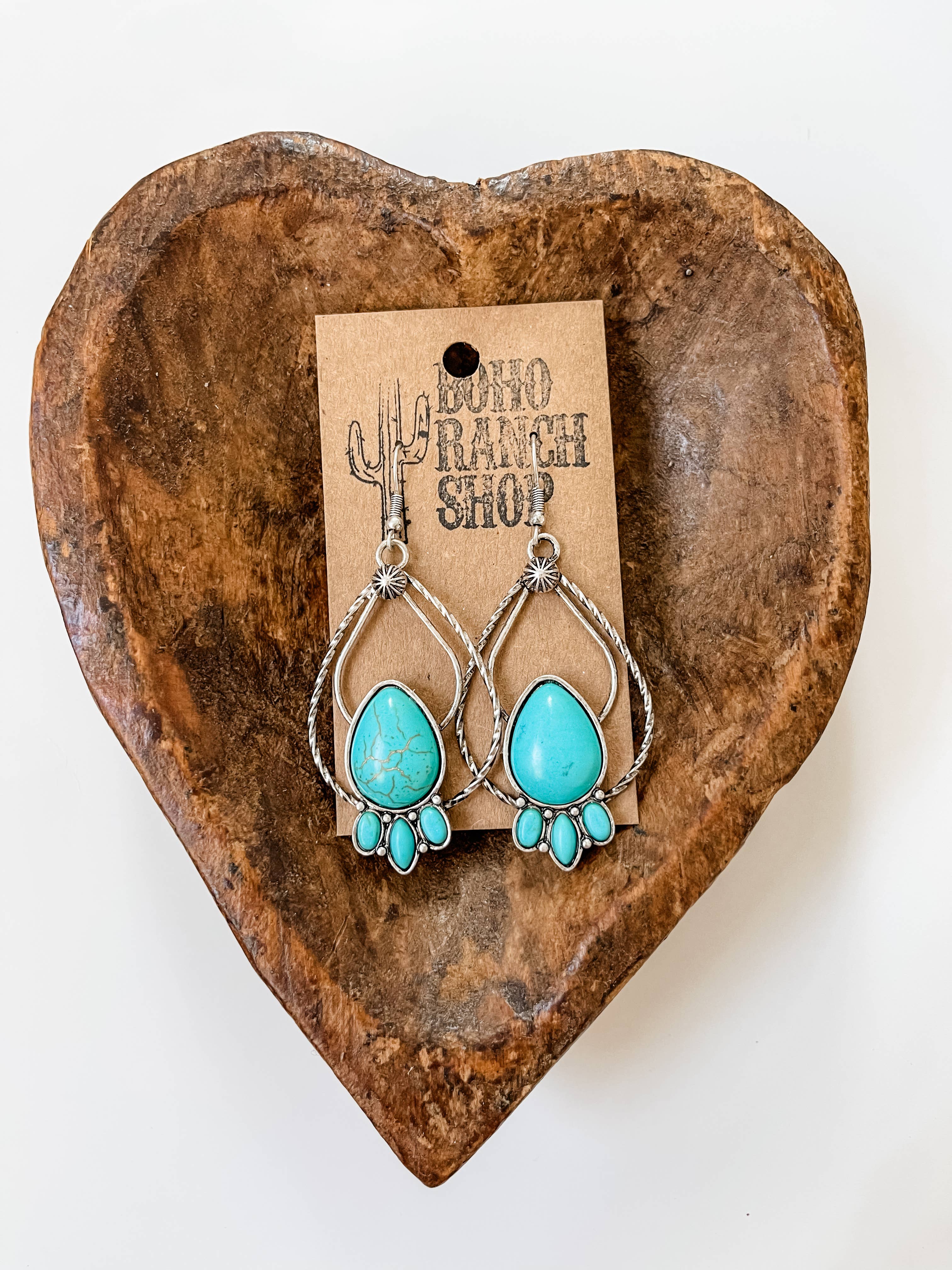 Western Teardrop Stone Dangle Earrings - Turquoise