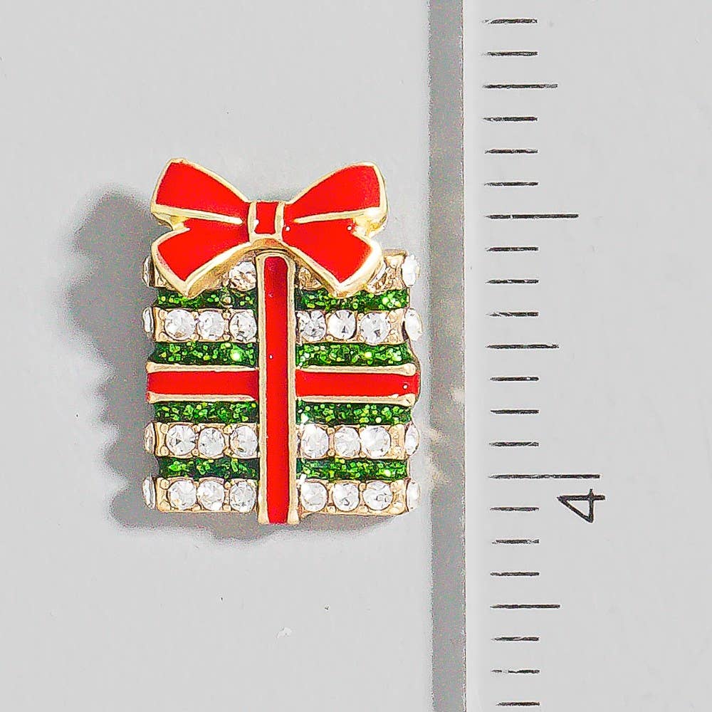 Enamel Pave Christmas Present Stud Earrings