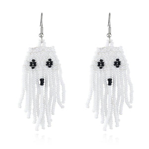Ghost Seed Bead Tassel Earrings