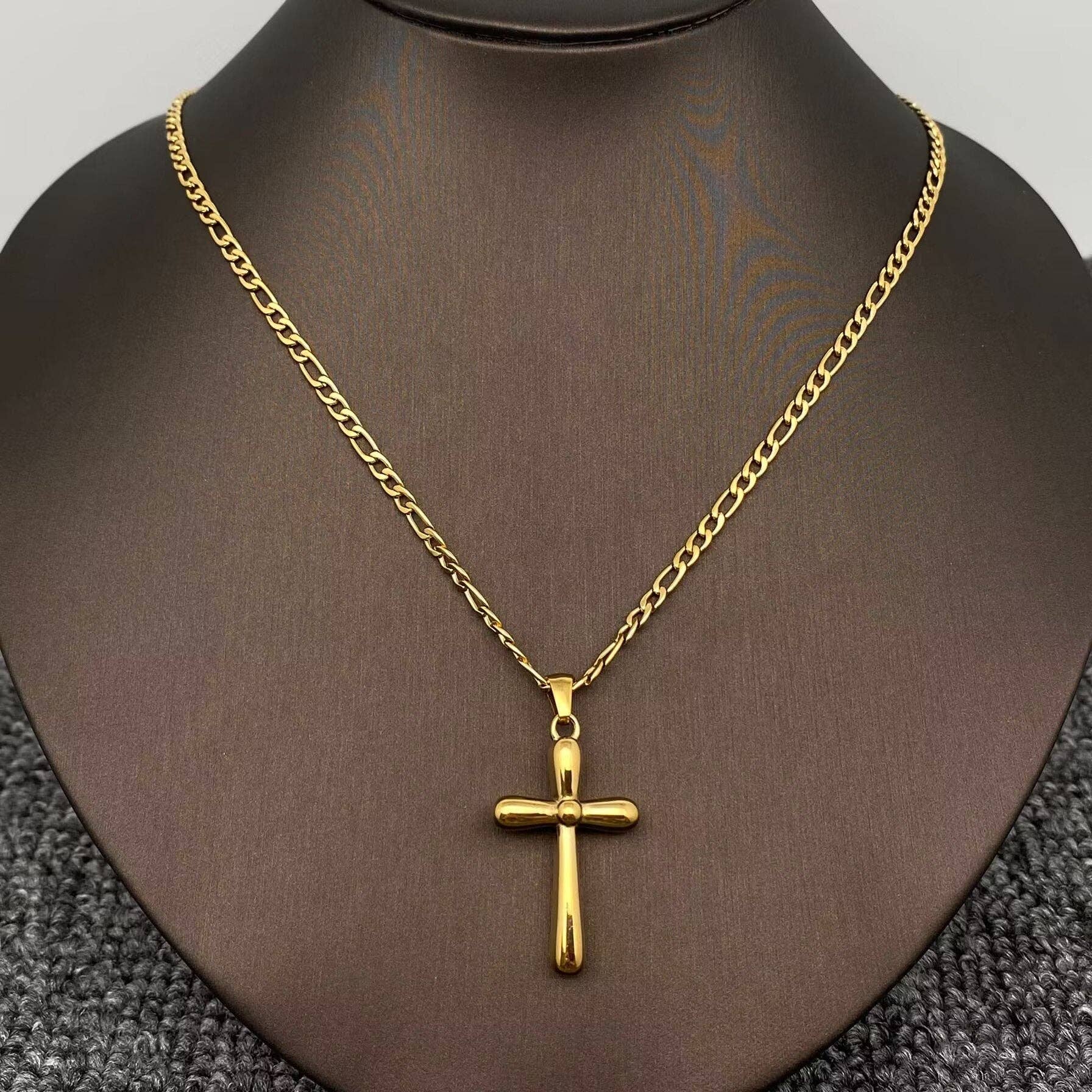 18K Gold Plated SS Glossy Cross Charm Necklace