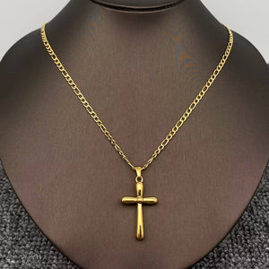 18K Gold Plated SS Glossy Cross Charm Necklace