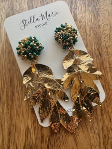 Green and Gold Leaves Dangle Earrings