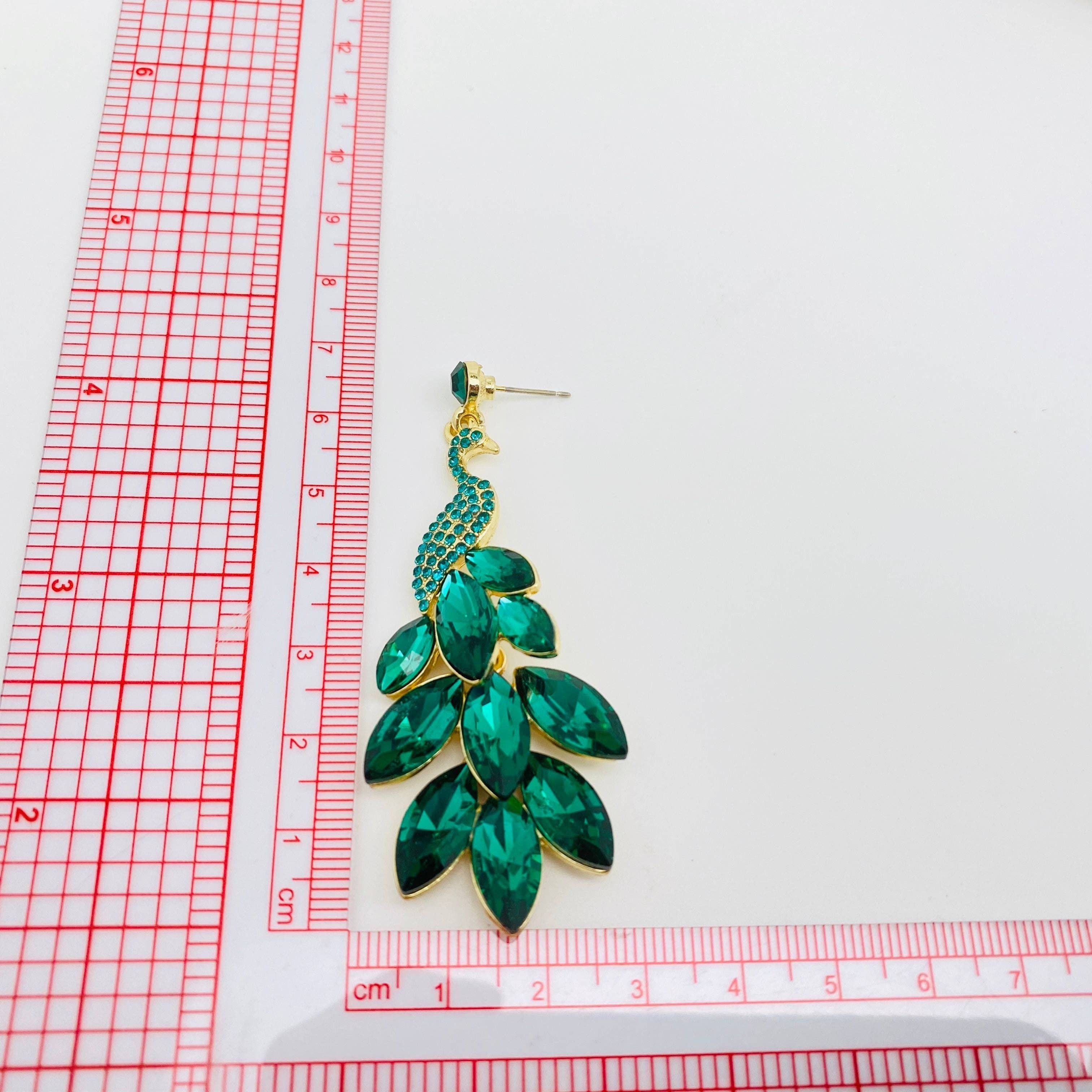 Green Peacock Flaunting Tail Earrings