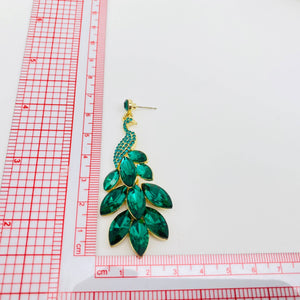 Green Peacock Flaunting Tail Earrings