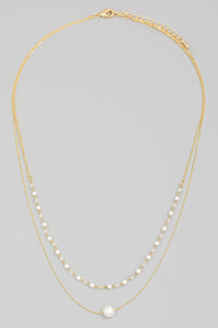 Dainty Layered Chain Pearl Bead Charm Necklace