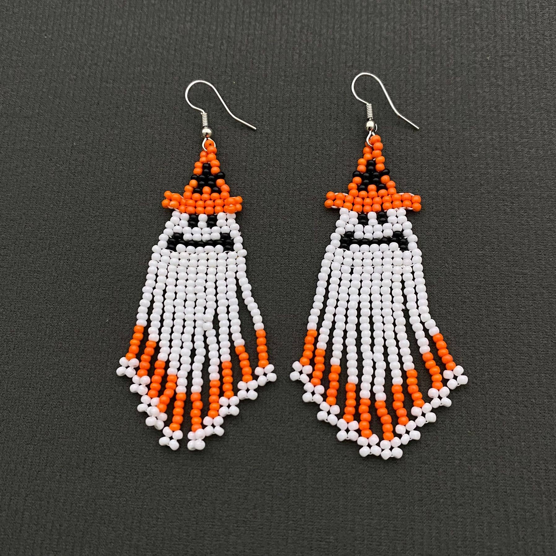 Halloween Ghost Seed Beads Fringe Dangle Earrings