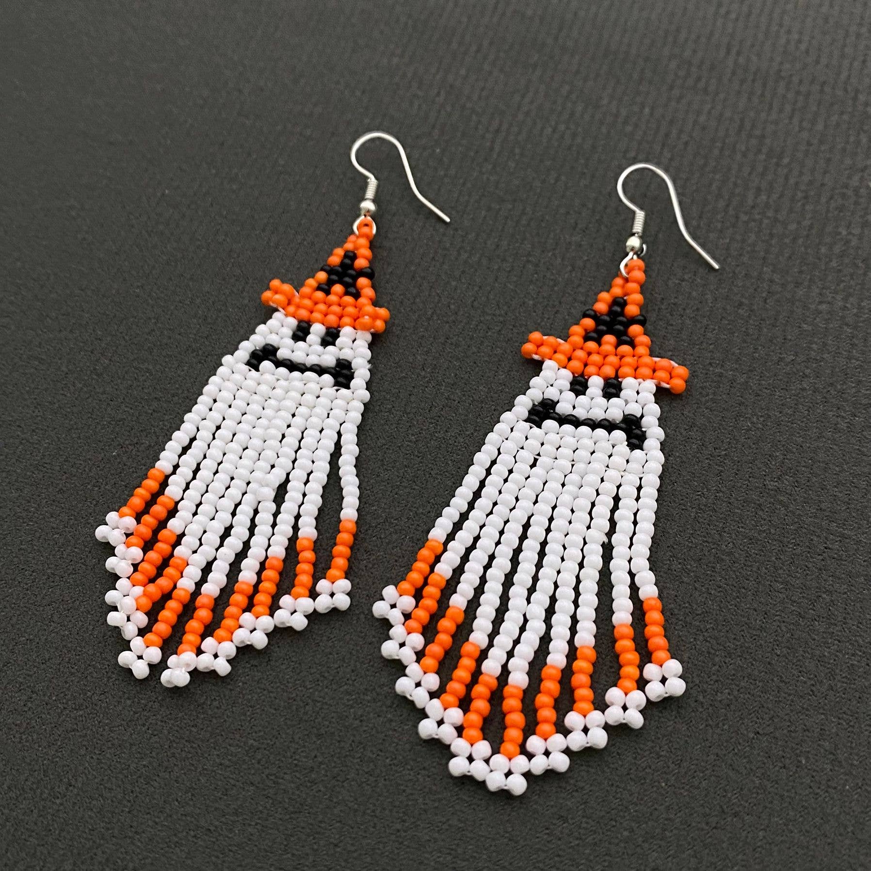 Halloween Ghost Seed Beads Fringe Dangle Earrings